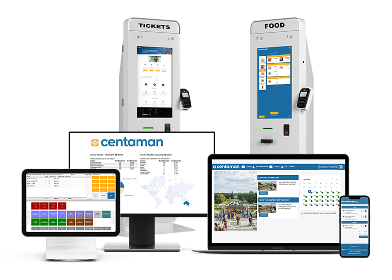 centaman attraction management software on kiosk pos PC and mobile device